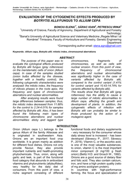 Evaluation of the Cytogenetic Effects Produced by Botrytis Allii Fungus to Allium Cepa