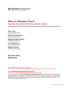 Why Is Chiapas Poor? Faculty Research Working Paper Series