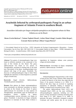 Arachnids Infected by Arthropod-Pathogenic Fungi in an Urban Fragment of Atlantic Forest in Southern Brazil