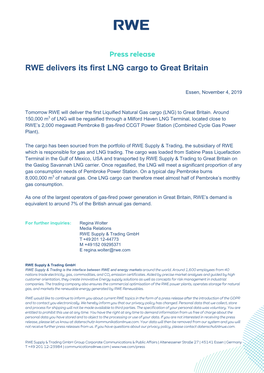 RWE Delivers Its First LNG Cargo to Great Britain