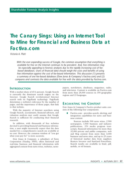 The Canary Sings: Using an Internet Tool to Mine for Financial and Business Data at Factiva.Com Victoria A