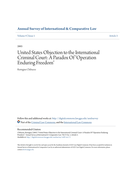 United States Objection to the International Criminal Court: a Paradox of 