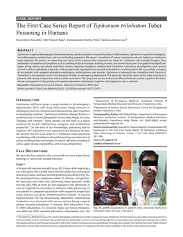 Typhonium Trilobatum Tuber Poisoning in Humans Devendiran Anandhi1, KNJ Prakash Raju2, Vivekanandan Muthu Pillai3, Vadivelu Kumaresan4