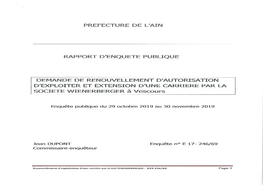 DEMANDE DE RENOUVELLEMENT D'autorisation D'exploiter ET EXTENSION D'une CARRIERE PAR LA SOCIETE WIENERBERGER À Vescours