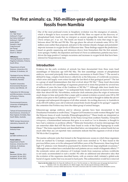 The First Animals: Ca. 760-Million-Year-Old Sponge-Like Fossils from Namibia