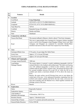 Urma Paharitola Coal Block Summary