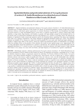 Spatial Distribution and Preferential Substrate of Neoregelia Johannis (Carriére) L.B