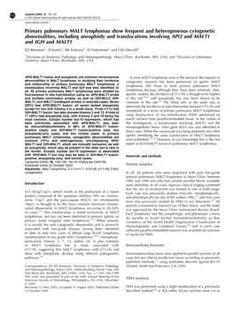 Primary Pulmonary MALT Lymphomas Show Frequent And