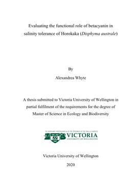 Evaluating the Functional Role of Betacyanin in Salinity Tolerance of Horokaka (Disphyma Australe)