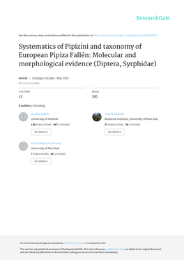 Systematics of Pipizini and Taxonomy of European Pipiza Fallã©N