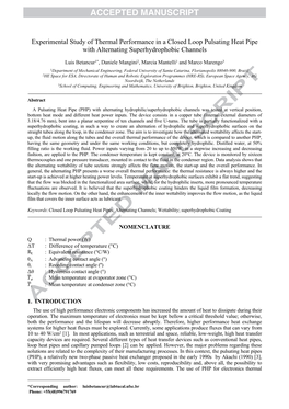 Experimental Study of Thermal Performance in a Closed Loop Pulsating Heat Pipe with Alternating Superhydrophobic Channels