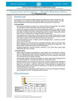 Protection of Civilians – Weekly Briefing Notes 13 - 19 September 2006 of Note This Week