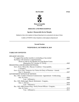 HANSARD 19-66 DEBATES and PROCEEDINGS Speaker