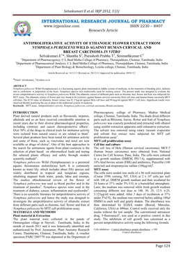 Antiproliferative Activity of Ethanolic Flower Extract from Nymphaea