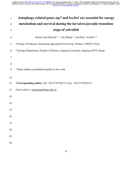 Autophagy-Related Genes Atg7 and Beclin1 Are Essential for Energy