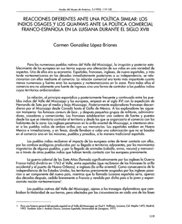 Reacciones Diferentes Ante Una Política Similar: Los Indios Osages Y Los Quapaws Ante La Política Comercial Franco-Española En La Luisiana Durante El Siglo Xviii