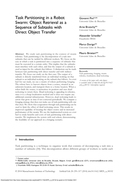 Task Partitioning in a Robot Swarm