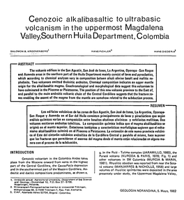 Cenozoic Alkalibasaltic Toultrabasic Volcanism in the Uppermost Magdalena Valley,Southernhuil Adepartment , Colombia
