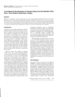 Trace Element Geochemistry of Volcanic Glass from the Obsidian