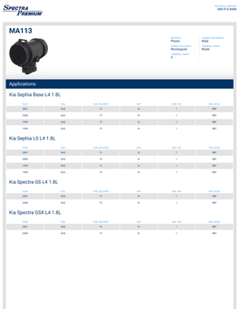 Applications Kia Sephia Base L4 1.8L Kia Sephia LS