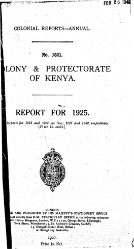 Annual Report of the Colonies, Kenya, 1925