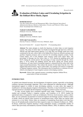 Evaluation of Oxbow Lakes and Circulating Irrigation in the Ishikari River Basin, Japan