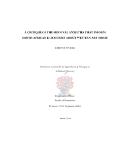 A Critique of the Survival Anxieties That Inform South African Discourses About Western Art Music