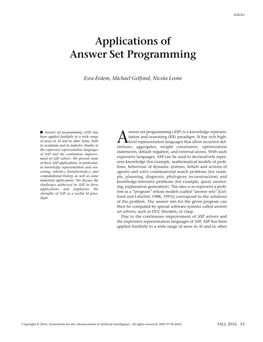 Applications of Answer Set Programming