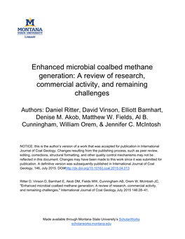 Enhanced Microbial Coalbed Methane Generation: a Review of Research, Commercial Activity, and Remaining Challenges