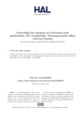 Unravelling the Ontogeny of a Devonian Early Gnathostome, The