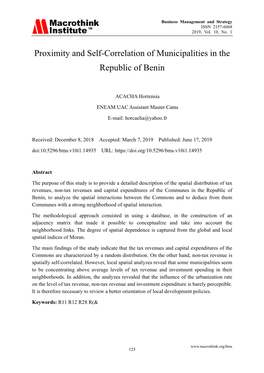 Proximity and Self-Correlation of Municipalities in the Republic of Benin