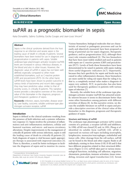 Supar As a Prognostic Biomarker in Sepsis Katia Donadello, Sabino Scolletta, Cecilia Covajes and Jean-Louis Vincent*