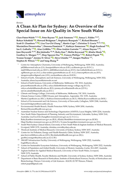 A Clean Air Plan for Sydney: an Overview of the Special Issue on Air Quality in New South Wales