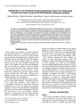 Identification of an Imidazole Compound-Binding Protein from Diapausing Pharate First Instar Larvae of the Wild Silkmoth Antheraea Yamamai