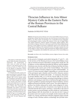 Thracian Influence in Asia Minor Mystery Cults in the Eastern Parts of the Roman Provinces in the Central Balkans1