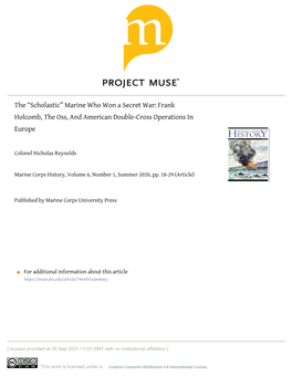 The “Scholastic” Marine Who Won a Secret War: Frank Holcomb, the Oss, and American Double-Cross Operations in Europe