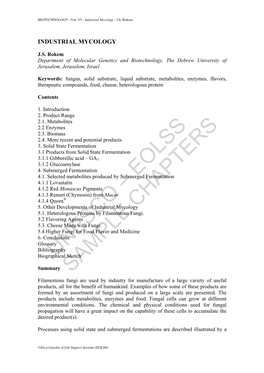 Industrial Mycology - J.S