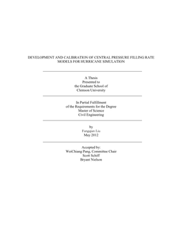 Development and Calibration of Central Pressure Filling Rate Models for Hurricane Simulation