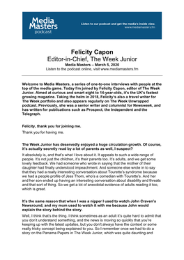 Felicity Capon Editor-In-Chief, the Week Junior Media Masters – March 5, 2020 Listen to the Podcast Online, Visit