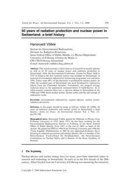 50 Years of Radiation Protection and Nuclear Power in Switzerland: a Brief History