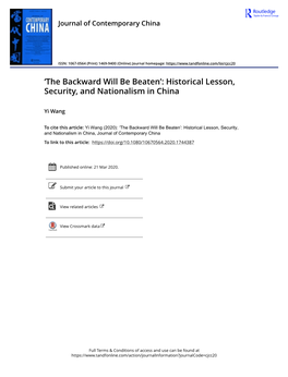 'The Backward Will Be Beaten': Historical Lesson, Security, and Nationalism in China