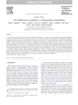 Sex Differences in Jealousy: a Meta-Analytic Examination ⁎ Brad J