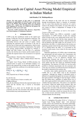 Research on Capital Asset Pricing Model Empirical in Indian Market