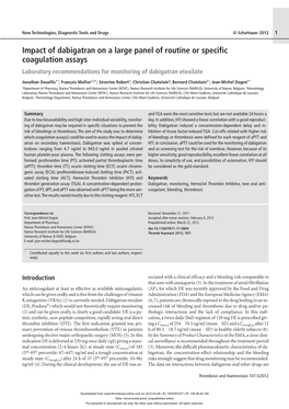 Impact of Dabigatran on a Large Panel of Routine Or Specific Coagulation Assays Laboratory Recommendations for Monitoring of Dabigatran Etexilate