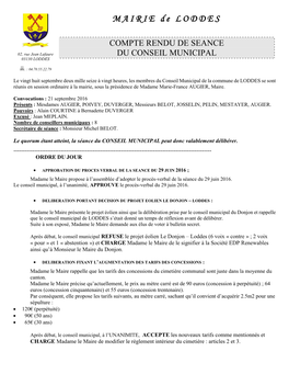 Compte Rendu Du Conseil Municipal