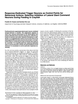 Response-Dedicated Trigger Neurons As Control Points for Behavioral Actions: Selective Inhibition of Lateral Giant Command Neurons During Feeding in Crayfish