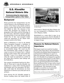 S.S. Klondike National Historic Site Fact Sheet