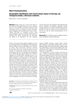 Geographic Distribution and Conservation Status of the Bay Cat Catopuma Badia, a Bornean Endemic