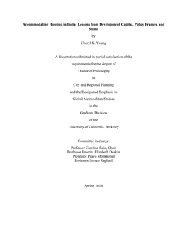 Accommodating Housing in India: Lessons from Development Capital, Policy Frames, and Slums by Cheryl K