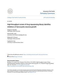 High-Throughput Screen of Drug Repurposing Library Identifies Inhibitors of Sarcocystis Neurona Growth